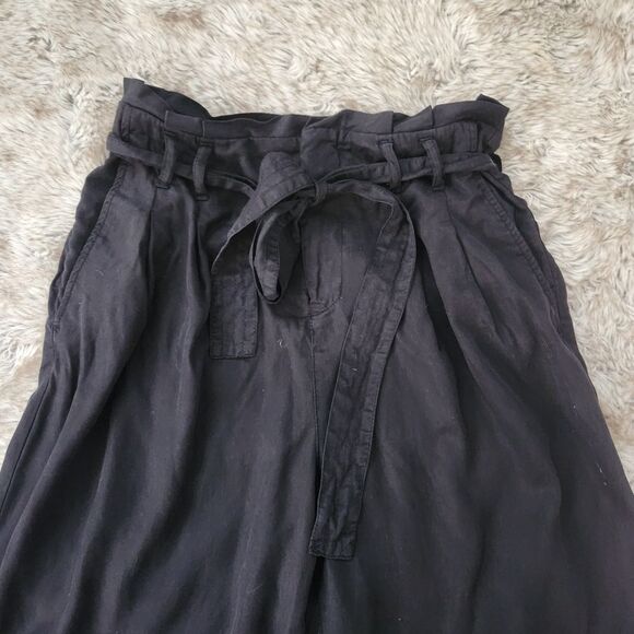 Zara Basic Z1975 Denim Wide Leg Cropped Paperbag Waist Pants Black Size 4 - Picture 3 of 10